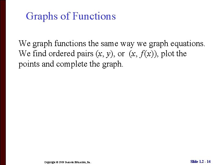 Graphs of Functions We graph functions the same way we graph equations. We find
