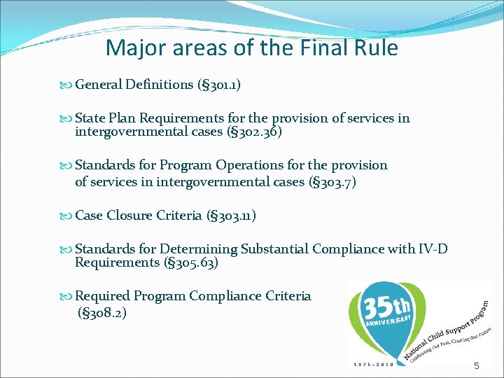 Major areas of the Final Rule General Definitions (§ 301. 1) State Plan Requirements