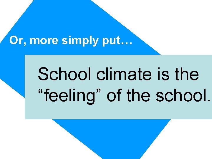 Or, more simply put… School climate is the “feeling” of the school. 