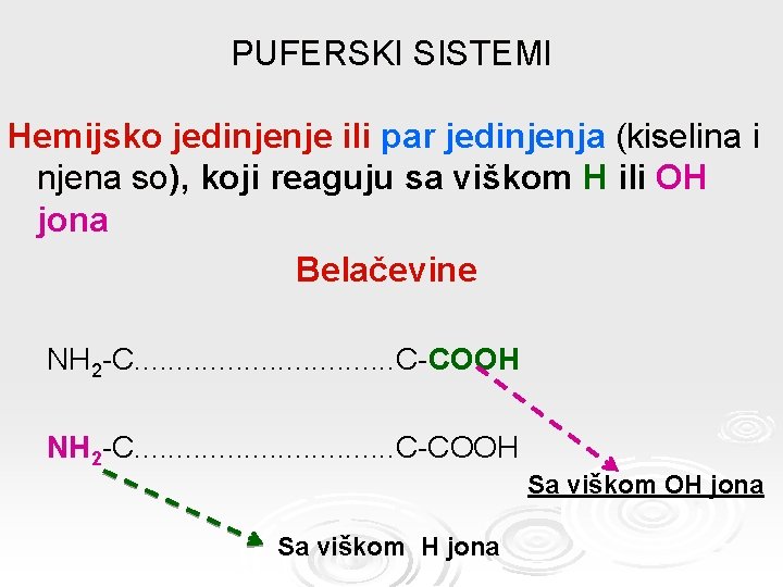 PUFERSKI SISTEMI Hemijsko jedinjenje ili par jedinjenja (kiselina i njena so), koji reaguju sa