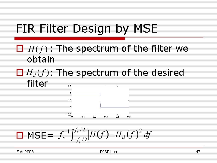 FIR Filter Design by MSE : The spectrum of the filter we obtain o