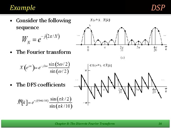 DSP Example • Consider the following sequence • The Fourier transform • The DFS