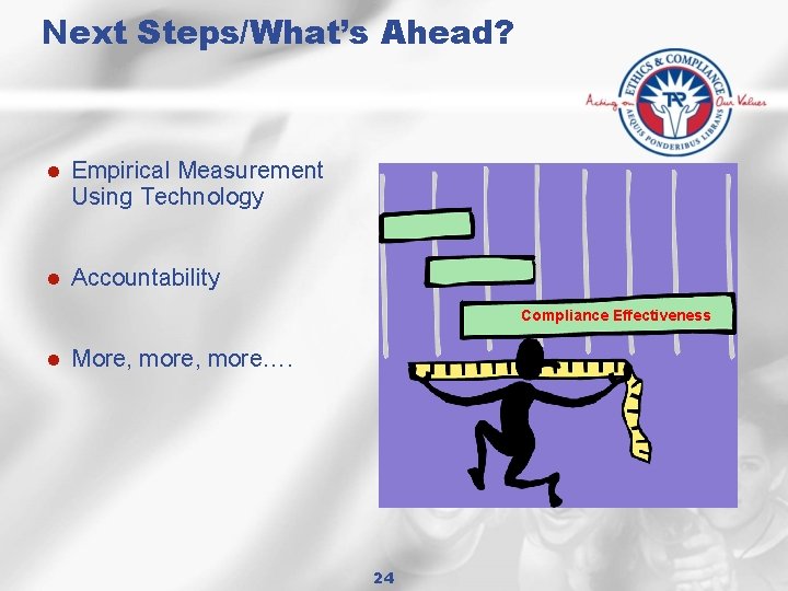 Next Steps/What’s Ahead? l Empirical Measurement Using Technology l Accountability Compliance Effectiveness l More,