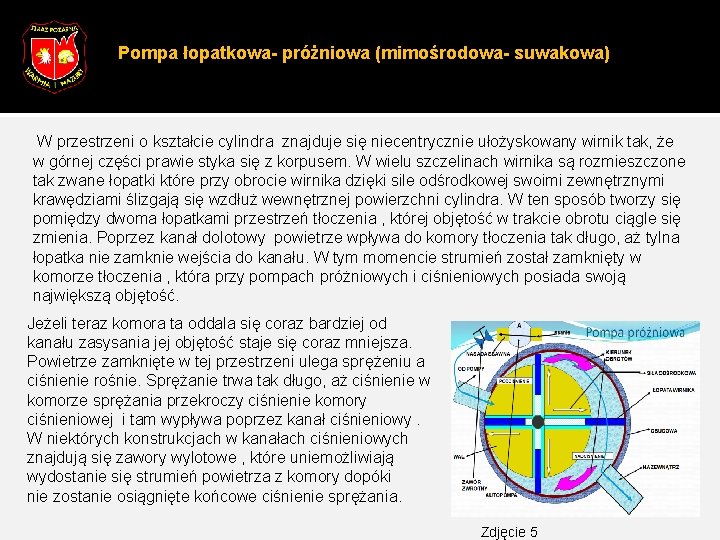 Pompa łopatkowa- próżniowa (mimośrodowa- suwakowa) W przestrzeni o kształcie cylindra znajduje się niecentrycznie ułożyskowany