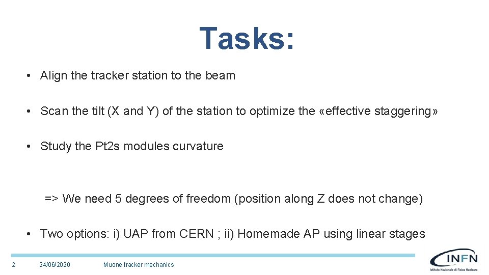 Tasks: • Align the tracker station to the beam • Scan the tilt (X