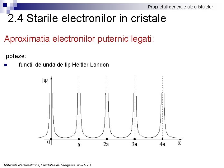 Proprietati generale cristalelor 2. 4 Starile electronilor in cristale Aproximatia electronilor puternic legati: Ipoteze: