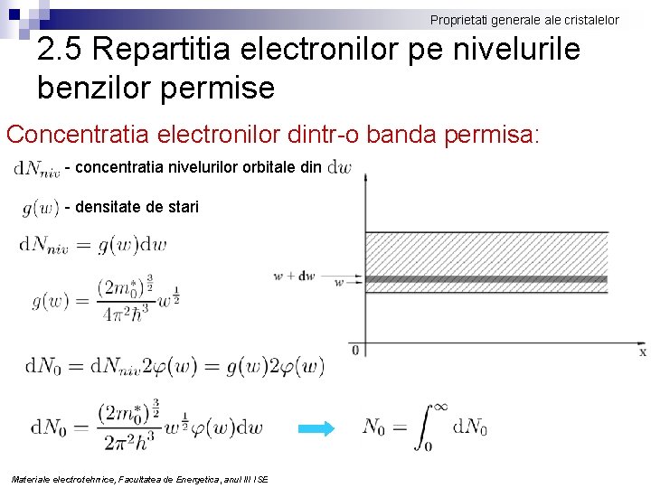 Proprietati generale cristalelor 2. 5 Repartitia electronilor pe nivelurile benzilor permise Concentratia electronilor dintr-o
