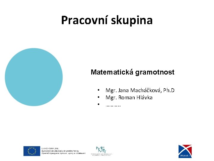 Pracovní skupina Matematická gramotnost • Mgr. Jana Macháčková, Ph. D • Mgr. Roman Hlávka