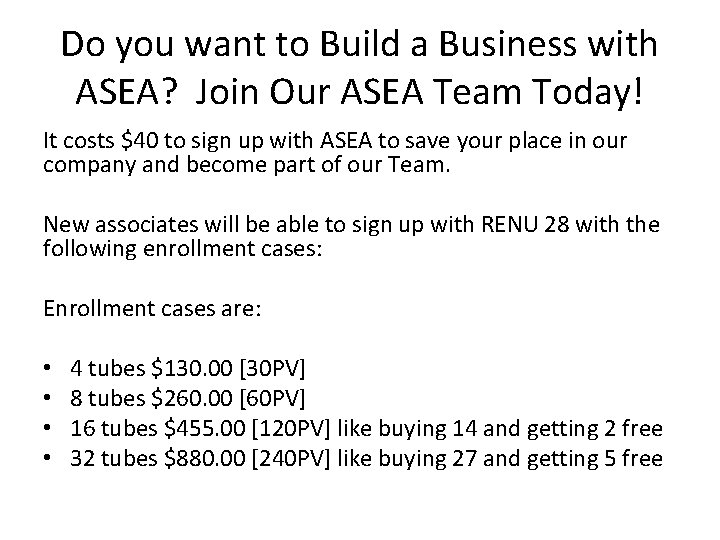 Do you want to Build a Business with ASEA? Join Our ASEA Team Today!