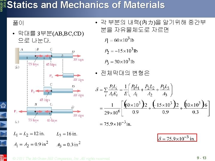 First Edition Statics and Mechanics of Materials 풀이 • 막대를 3부분(AB, BC, CD) 으로