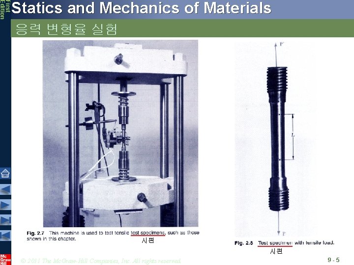 First Edition Statics and Mechanics of Materials 응력 변형율 실험 시편 시편 © 2011