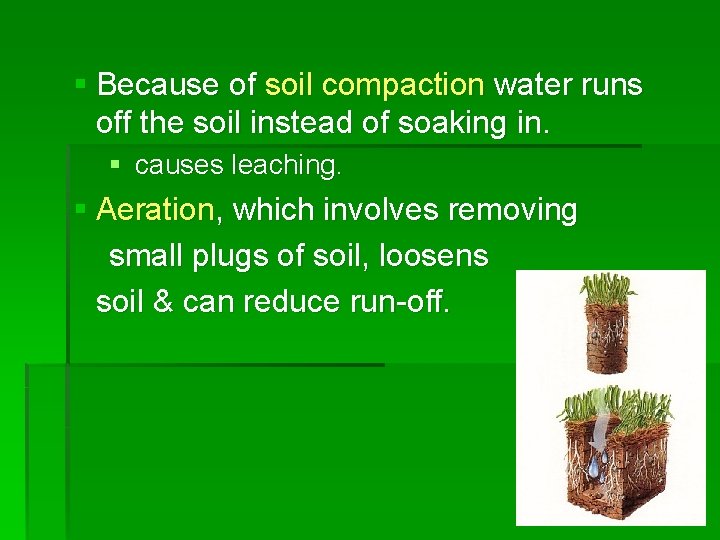 § Because of soil compaction water runs off the soil instead of soaking in.