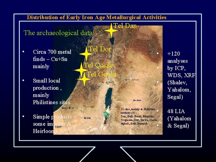 Distribution of Early Iron Age Metallurgical Activities Tel Dan The archaeological data • •