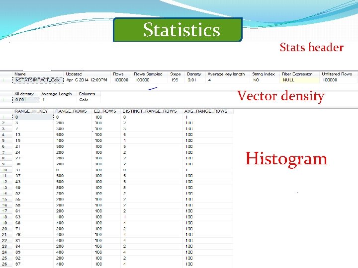 Statistics Stats header Vector density Histogram SQL Server Statistics 