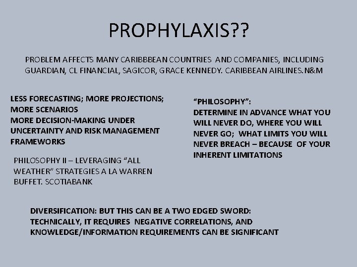 PROPHYLAXIS? ? PROBLEM AFFECTS MANY CARIBBBEAN COUNTRIES AND COMPANIES, INCLUDING GUARDIAN, CL FINANCIAL, SAGICOR,