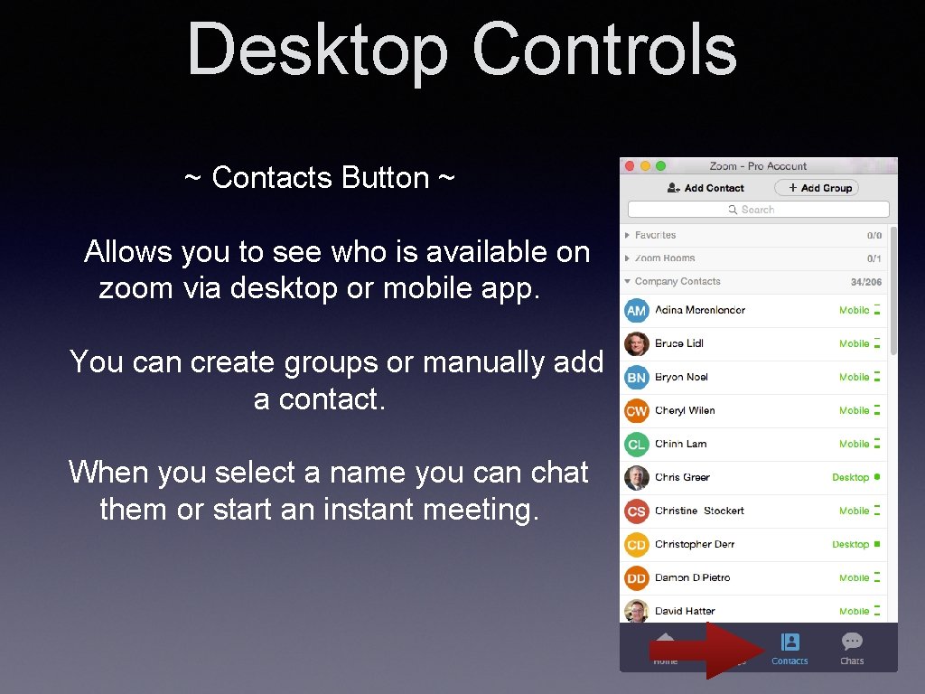 Desktop Controls ~ Contacts Button ~ Allows you to see who is available on