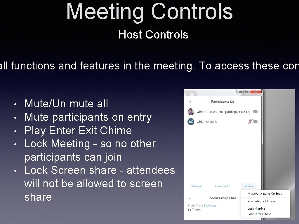 Meeting Controls Host Controls all functions and features in the meeting. To access these