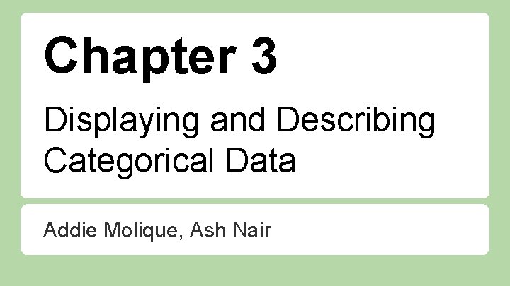 Chapter 3 Displaying and Describing Categorical Data Addie Molique, Ash Nair 