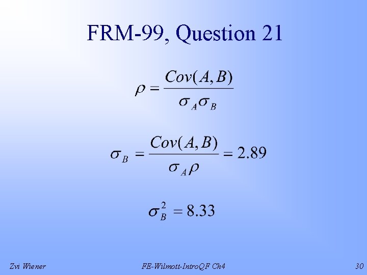 FRM-99, Question 21 Zvi Wiener FE-Wilmott-Intro. QF Ch 4 30 