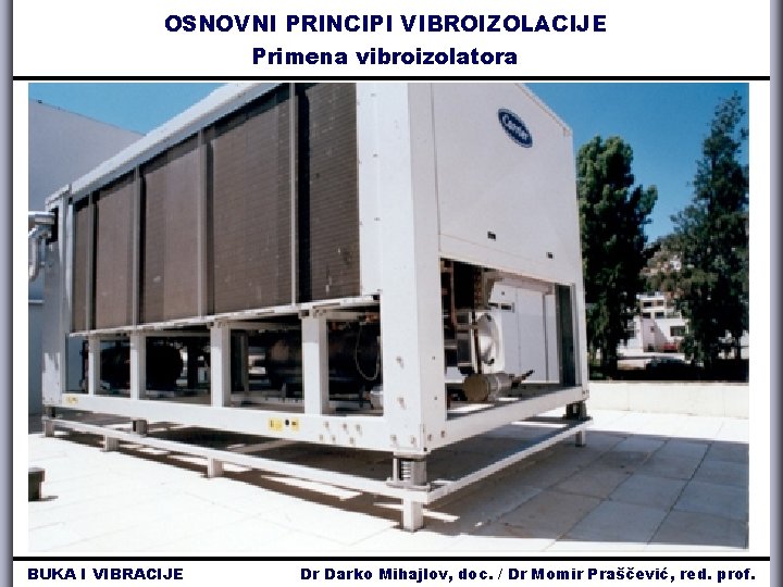 OSNOVNI PRINCIPI VIBROIZOLACIJE Primena vibroizolatora BUKA I VIBRACIJE Dr Darko Mihajlov, doc. / Dr