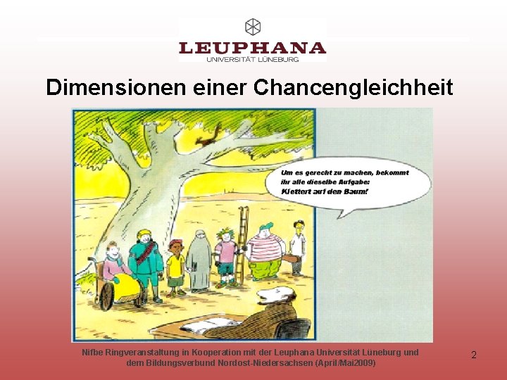 Dimensionen einer Chancengleichheit Nifbe Ringveranstaltung in Kooperation mit der Leuphana Universität Lüneburg und dem