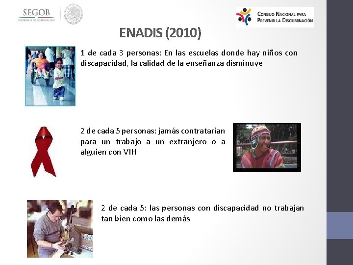 ENADIS (2010) 1 de cada 3 personas: En las escuelas donde hay niños con