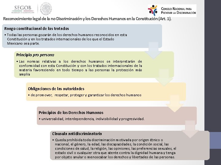 Reconocimiento legal de la no Discriminación y los Derechos Humanos en la Constitución (Art.