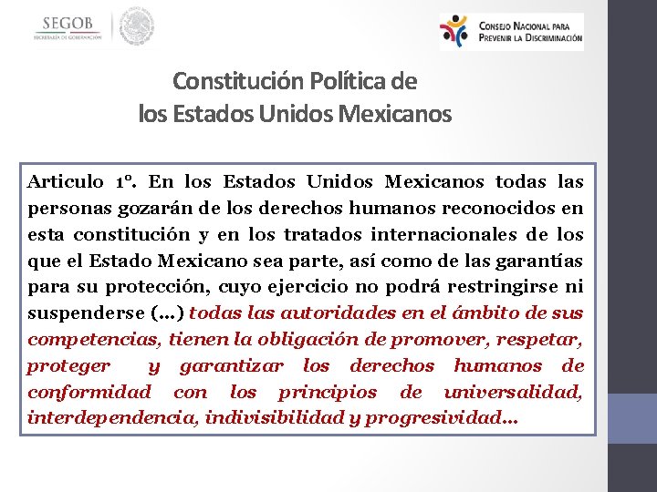 Constitución Política de los Estados Unidos Mexicanos Articulo 1°. En los Estados Unidos Mexicanos