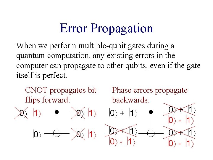 Error Propagation When we perform multiple-qubit gates during a quantum computation, any existing errors Error Propagation When we perform multiple-qubit gates during a quantum computation, any existing errors