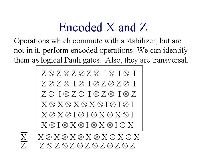 Encoded X and Z Operations which commute with a stabilizer, but are not in Encoded X and Z Operations which commute with a stabilizer, but are not in