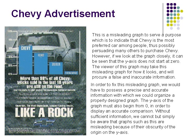 Chevy Advertisement This is a misleading graph to serve a purpose which is to