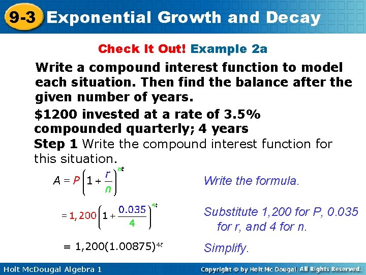 9 -3 Exponential Growth and Decay Check It Out! Example 2 a Write a