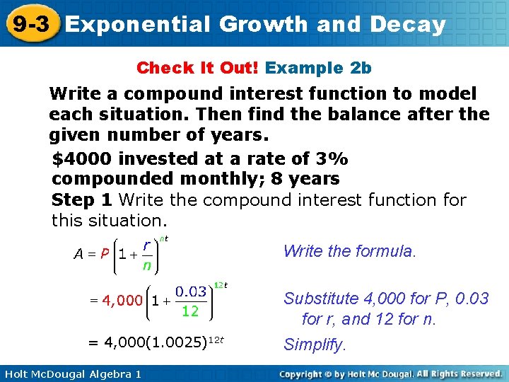 9 -3 Exponential Growth and Decay Check It Out! Example 2 b Write a