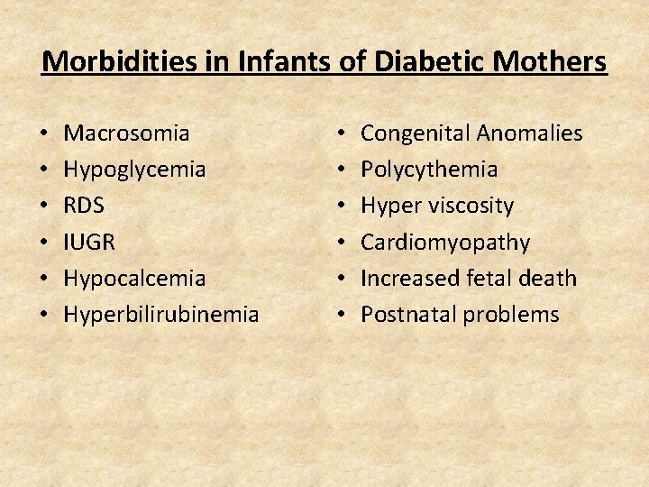 The Infant Of A Diabetic Mother Islamic University