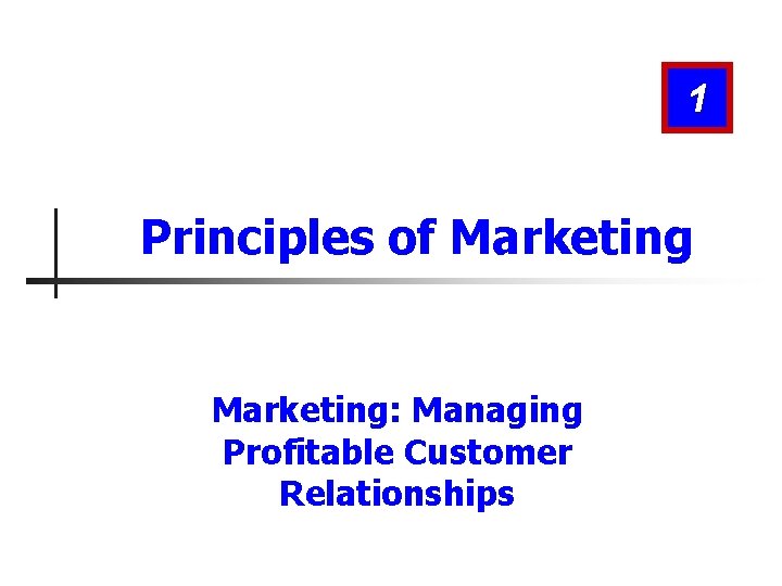 1 Principles of Marketing: Managing Profitable Customer Relationships 