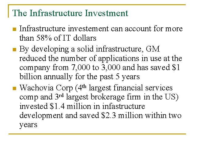 The Infrastructure Investment n n n Infrastructure investement can account for more than 58%