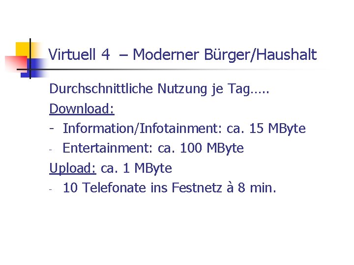 Virtuell 4 – Moderner Bürger/Haushalt Durchschnittliche Nutzung je Tag…. . Download: - Information/Infotainment: ca.