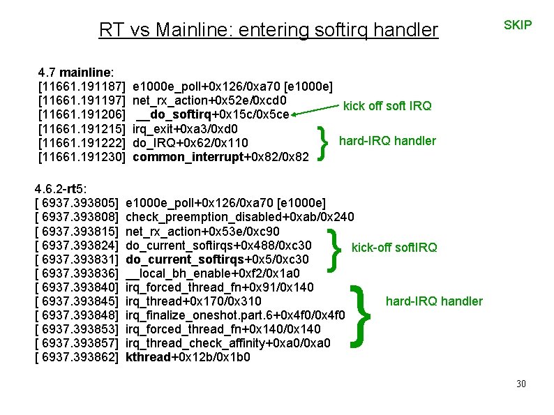 RT vs Mainline: entering softirq handler 4. 7 mainline: [11661. 191187] [11661. 191197] [11661.