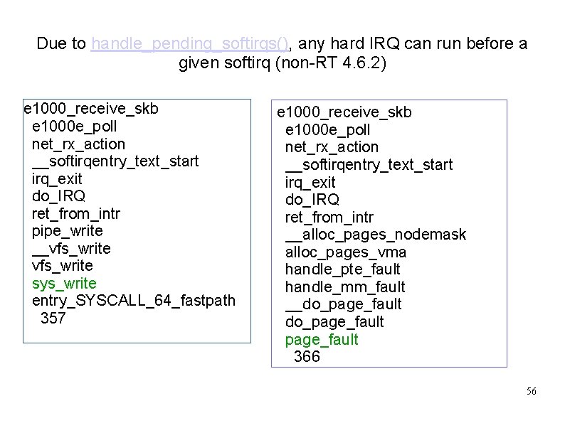 Due to handle_pending_softirqs(), any hard IRQ can run before a given softirq (non-RT 4.