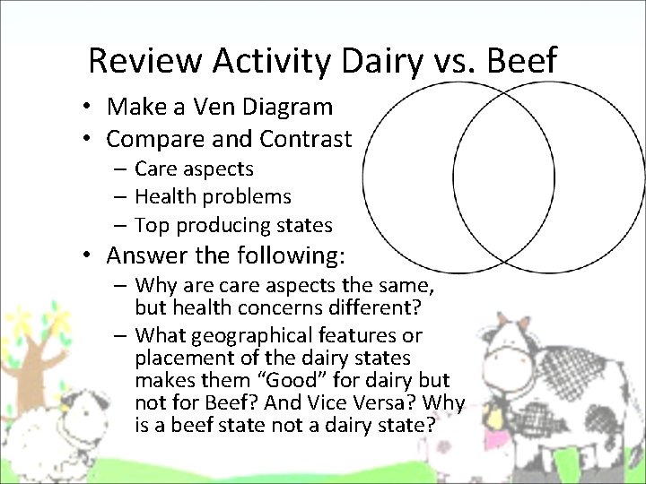 Review Activity Dairy vs. Beef • Make a Ven Diagram • Compare and Contrast Review Activity Dairy vs. Beef • Make a Ven Diagram • Compare and Contrast
