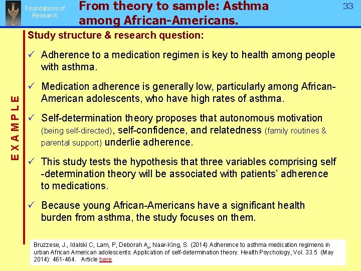 Foundations of Research From theory to sample: Asthma among African-Americans. Study structure & research Foundations of Research From theory to sample: Asthma among African-Americans. Study structure & research