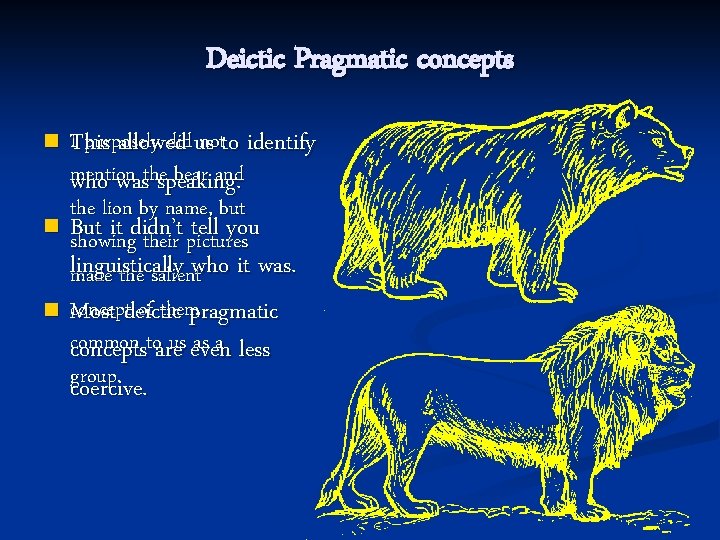 Deictic Pragmatic concepts IThis purposely did us notto identify allowed mention bear and who