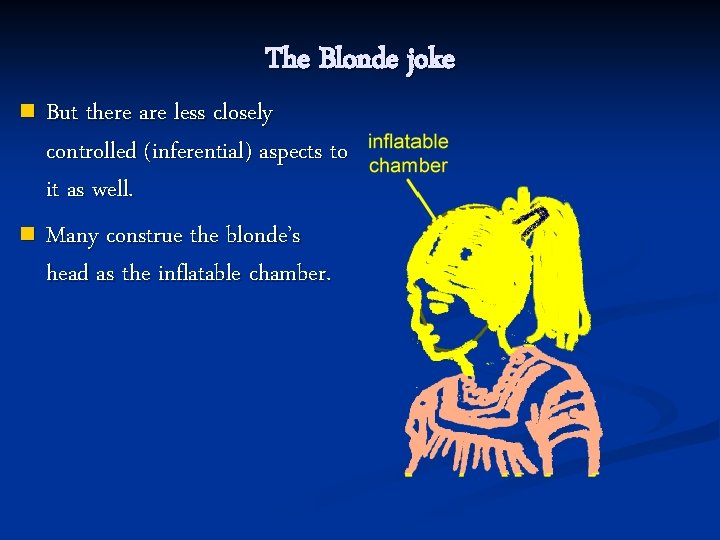 The Blonde joke But there are less closely controlled (inferential) aspects to it as