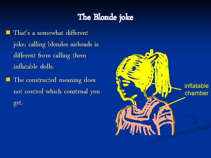 The Blonde joke That’s a somewhat different joke; calling blondes airheads is different from