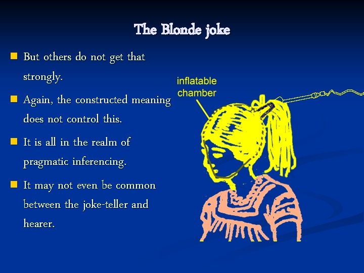 The Blonde joke But others do not get that strongly. n Again, the constructed