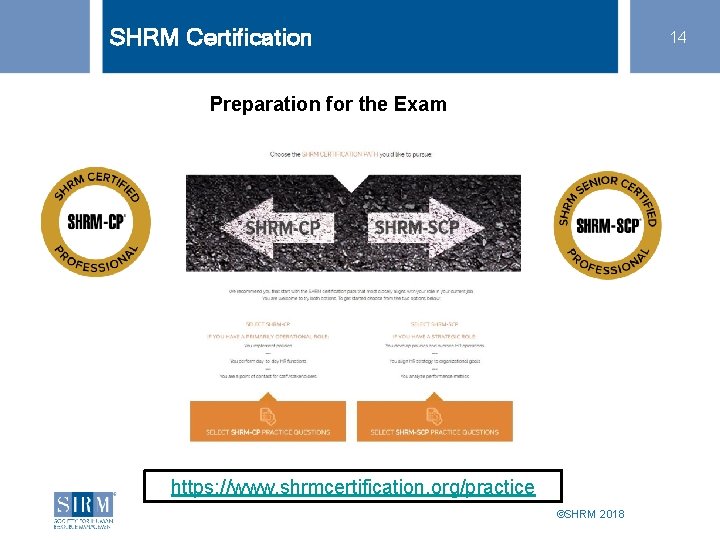 SHRM Certification 14 Preparation for the Exam https: //www. shrmcertification. org/practice ©SHRM 2018 