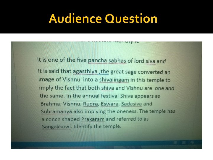 Audience Question 