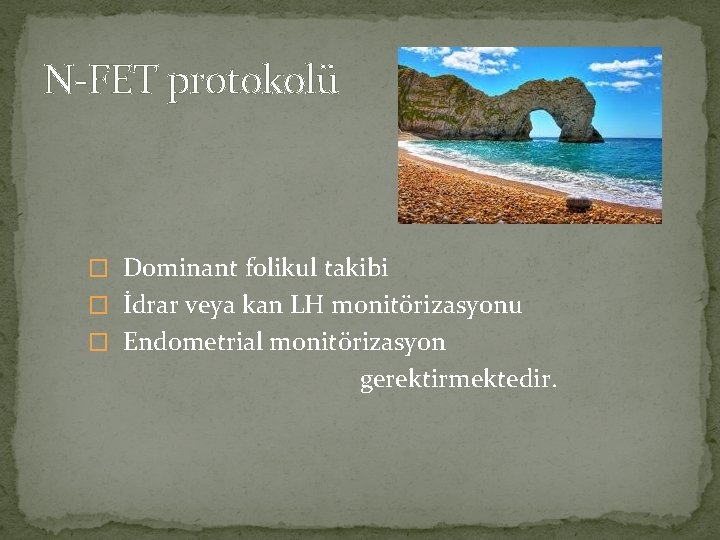 N-FET protokolü � Dominant folikul takibi � İdrar veya kan LH monitörizasyonu � Endometrial