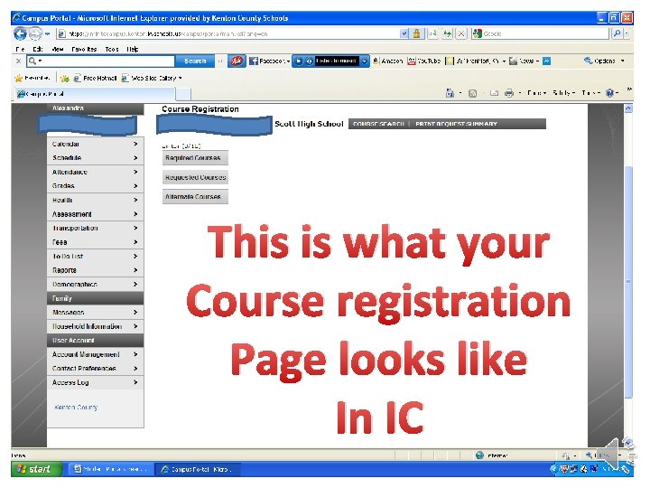 This is what your Course registration Page looks like In IC 