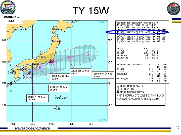 TY 15 W WARNING #43 2100 l Sat 20 Sep 55 G 70 0900